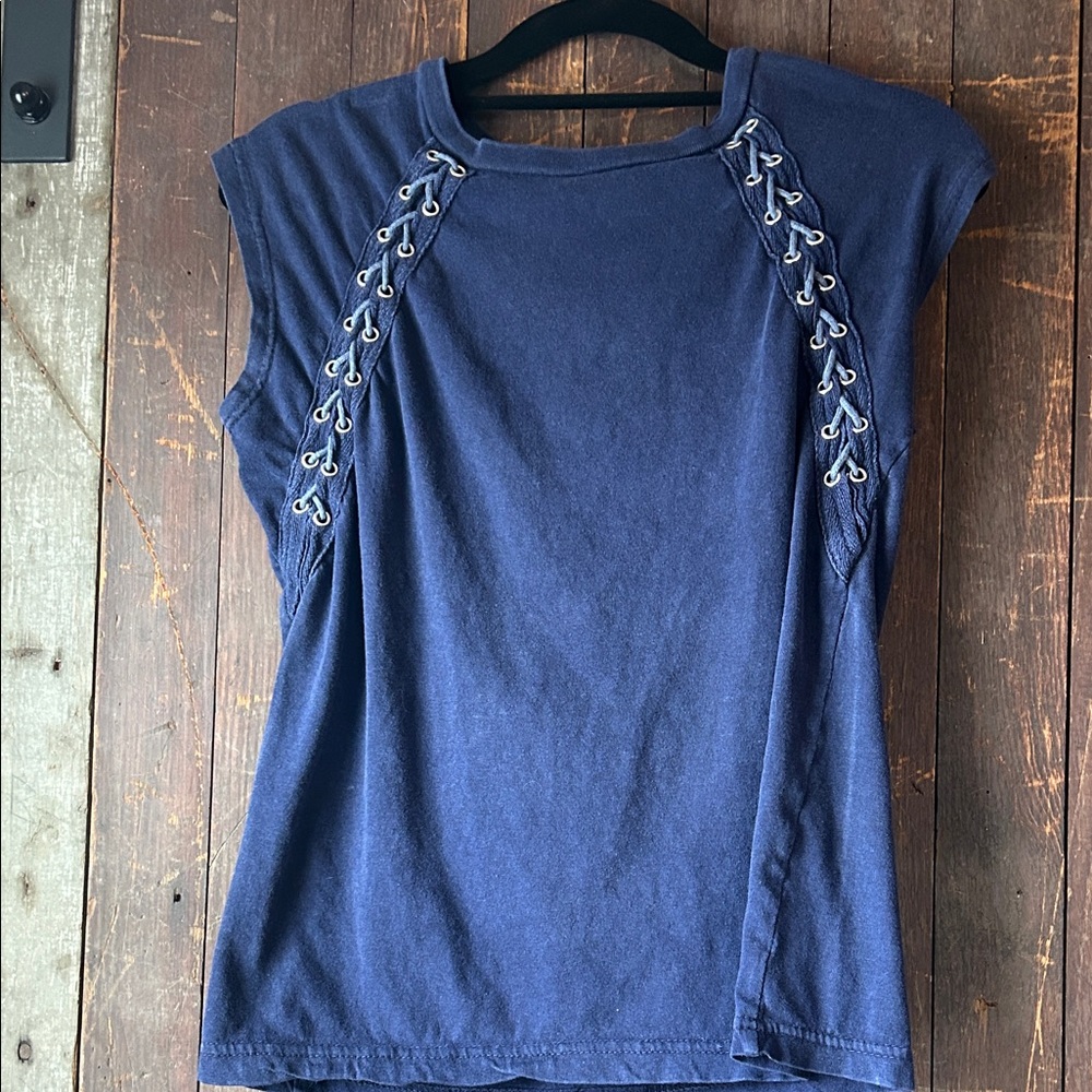 Blue Lace-Up Women's Muscle Tee